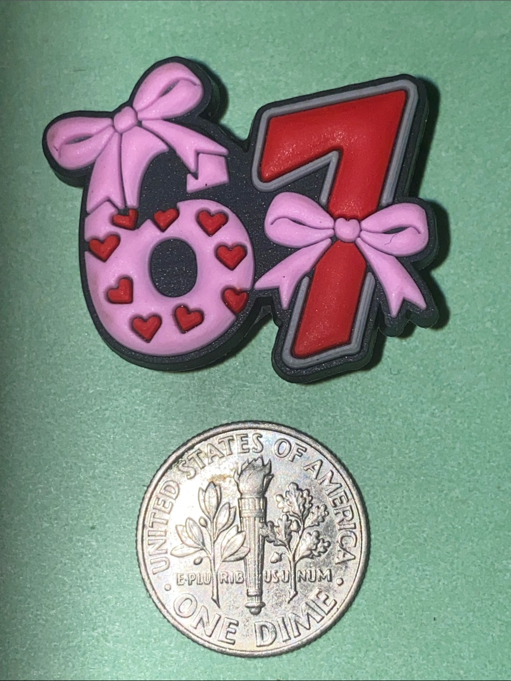 (10 for $15)67 Six Seven with Bows & Hearts. Red & Pink Colors Crocs Charms